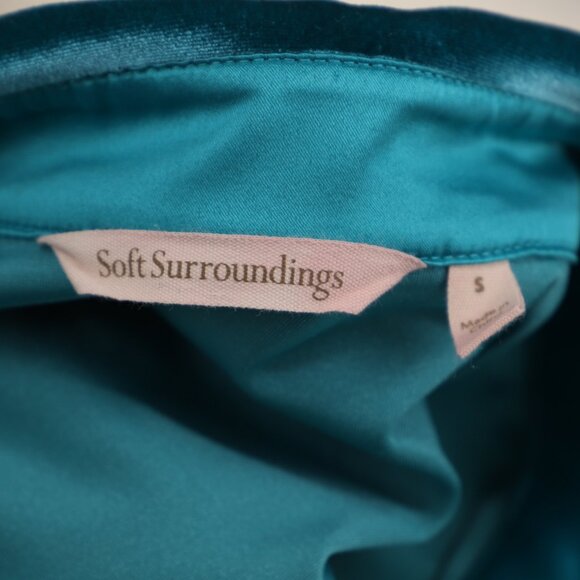 SOFT SURROUNDINGS Velvet Boyfriend Tunic Button Down Shirt Teal Blue Size S - Picture 5 of 7